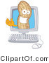 Vector Illustration of a Cartoon Peanut Mascot on a Computer Screen by Mascot Junction