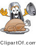 Vector Illustration of a Cartoon Pepper Shaker Mascot Serving a Thanksgiving Turkey on a Platter by Mascot Junction