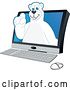 Vector Illustration of a Cartoon Polar Bear School Mascot Emerging from a Desktop Computer by Mascot Junction