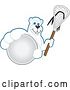 Vector Illustration of a Cartoon Polar Bear School Mascot Grabbing a Ball and Holding a Lacrosse Stick by Mascot Junction
