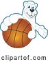 Vector Illustration of a Cartoon Polar Bear School Mascot Grabbing a Basketball by Mascot Junction