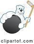 Vector Illustration of a Cartoon Polar Bear School Mascot Grabbing a Puck and Holding a Hockey Stick by Mascot Junction