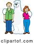 Vector Illustration of a Cartoon Polar Bear School Mascot Posing with Parents of Students by Mascot Junction