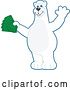 Vector Illustration of a Cartoon Polar Bear School Mascot Waving and Holding Cash Money by Mascot Junction