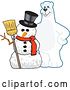 Vector Illustration of a Cartoon Polar Bear School Mascot with a Christmas Snowman by Mascot Junction