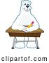 Vector Illustration of a Cartoon Polar Bear School Mascot Writing at a Desk by Mascot Junction