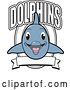 Vector Illustration of a Cartoon Porpoise Dolphin School Mascot Design with a Banner by Mascot Junction