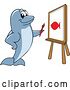 Vector Illustration of a Cartoon Porpoise Dolphin School Mascot Painting a Fish by Mascot Junction