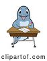 Vector Illustration of a Cartoon Porpoise Dolphin School Mascot Student Taking a Quiz at a Desk by Mascot Junction