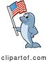 Vector Illustration of a Cartoon Porpoise Dolphin School Mascot Waving an American Flag by Toons4Biz