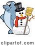 Vector Illustration of a Cartoon Porpoise Dolphin School Mascot with a Snowman by Mascot Junction