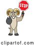 Vector Illustration of a Cartoon Ram Mascot Gesturing and Holding a Stop Sign by Mascot Junction