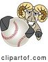 Vector Illustration of a Cartoon Ram Mascot Grabbing a Baseball by Mascot Junction