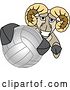 Vector Illustration of a Cartoon Ram Mascot Grabbing a Volleyball by Mascot Junction
