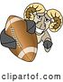 Vector Illustration of a Cartoon Ram Mascot Grabbing an American Football by Mascot Junction