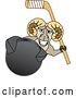 Vector Illustration of a Cartoon Ram Mascot Holding a Stick and Grabbing a Hockey Puck by Mascot Junction