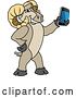 Vector Illustration of a Cartoon Ram Mascot Holding out a Smart Phone by Mascot Junction