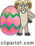 Vector Illustration of a Cartoon Ram Mascot Posing with an Easter Egg by Mascot Junction
