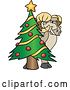 Vector Illustration of a Cartoon Ram Mascot Smiling Around a Christmas Tree by Mascot Junction
