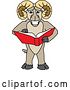 Vector Illustration of a Cartoon Ram Mascot Student Reading a Book by Mascot Junction