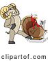 Vector Illustration of a Cartoon Ram Mascot Tricking a Turkey Standing on a Scale by Toons4Biz