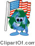 Vector Illustration of a Cartoon Recycle Mascot Pledging Allegiance to an American Flag by Mascot Junction
