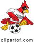 Vector Illustration of a Cartoon Red Cardinal Bird Mascot Playing Soccer by Toons4Biz
