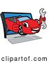 Vector Illustration of a Cartoon Red Convertible Car Mascot Holding a Thumb up and Emerging from a Computer Screen by Mascot Junction