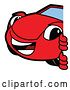 Vector Illustration of a Cartoon Red Convertible Car Mascot Smiling Around a Sign by Mascot Junction