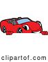 Vector Illustration of a Cartoon Red Convertible Car Mascot Smiling over a Sign by Mascot Junction
