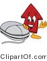 Vector Illustration of a Cartoon Red up Arrow Mascot by a Computer Mouse by Mascot Junction