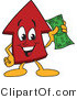 Vector Illustration of a Cartoon Red up Arrow Mascot Holding Cash by Mascot Junction