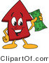 Vector Illustration of a Cartoon Red up Arrow Mascot Holding Cash by Toons4Biz