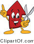 Vector Illustration of a Cartoon Red up Arrow Mascot Holding Scissors by Toons4Biz