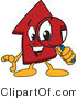 Vector Illustration of a Cartoon Red up Arrow Mascot Using a Magnifying Glass by Mascot Junction