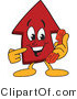 Vector Illustration of a Cartoon Red up Arrow Mascot Using a Phone by Mascot Junction