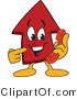 Vector Illustration of a Cartoon Red up Arrow Mascot Using a Phone by Toons4Biz