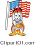 Vector Illustration of a Cartoon Rocket Mascot Pledging Allegiance to an American Flag by Mascot Junction