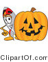 Vector Illustration of a Cartoon Rocket Mascot with a Carved Halloween Pumpkin by Mascot Junction