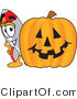 Vector Illustration of a Cartoon Rocket Mascot with a Halloween Pumpkin by Mascot Junction