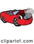 Vector Illustration of a Cartoon Sad Red Convertible Car Mascot Smoking by Mascot Junction