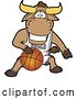 Vector Illustration of a Cartoon School Bull Mascot Athlete Playing Basketball by Mascot Junction