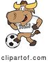 Vector Illustration of a Cartoon School Bull Mascot Athlete Playing Soccer by Mascot Junction