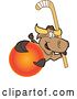 Vector Illustration of a Cartoon School Bull Mascot Holding a Field Hockey Stick and Ball by Mascot Junction