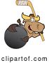 Vector Illustration of a Cartoon School Bull Mascot Holding an Ice Hockey Stick and Puck by Toons4Biz