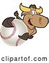 Vector Illustration of a Cartoon School Bull Mascot Holding up or Catching a Baseball by Mascot Junction