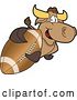 Vector Illustration of a Cartoon School Bull Mascot Holding up or Catching an American Football by Mascot Junction
