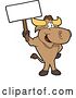 Vector Illustration of a Cartoon School Bull Mascot Standing and Holding a Blank Sign by Mascot Junction