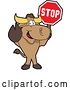 Vector Illustration of a Cartoon School Bull Mascot Standing and Holding a Stop Sign by Mascot Junction