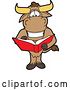 Vector Illustration of a Cartoon School Bull Mascot Standing and Reading a Book by Mascot Junction